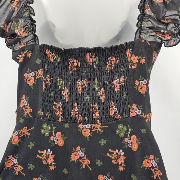 Vintage Y2K Urban Outfitters Babydoll Mini Dress M Dark Floral Ruffle Milkmaid - Picture 5 of 13